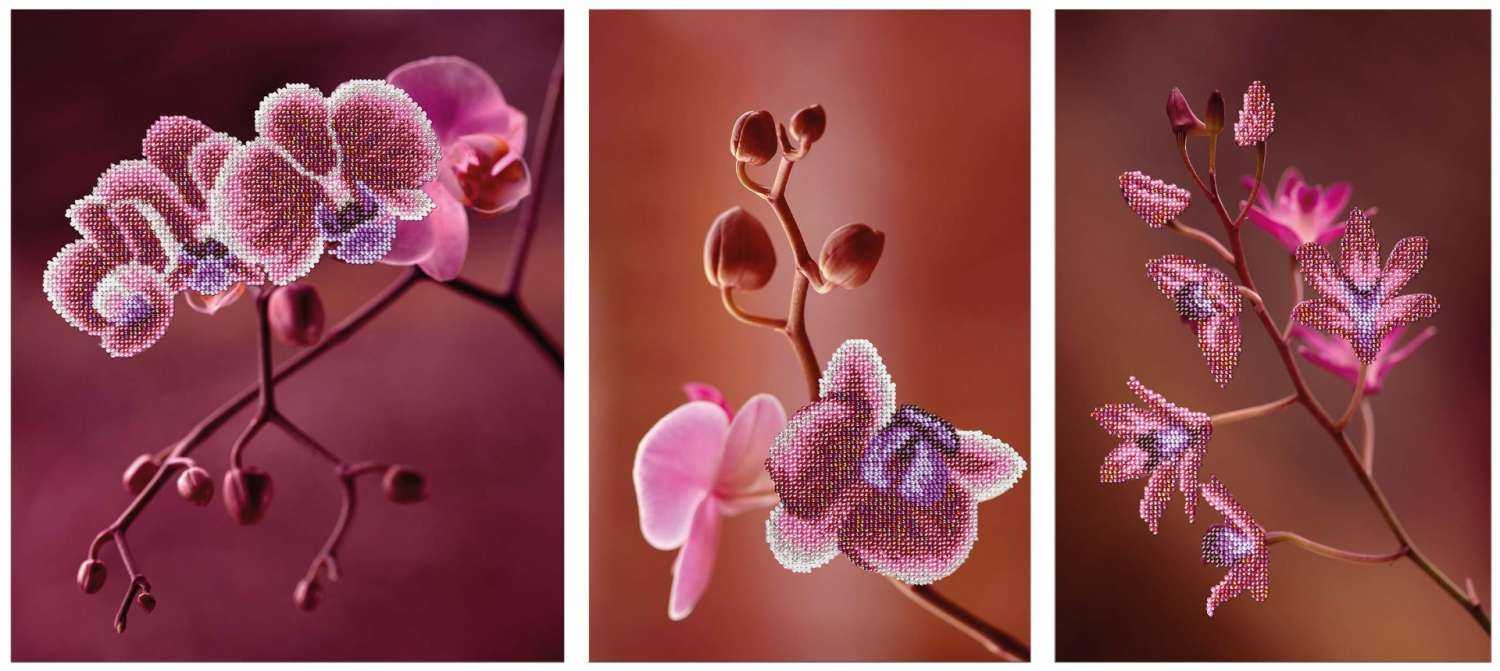11006 Розовые орхидеи (триптих) Miniart Crafts. Картинка №1