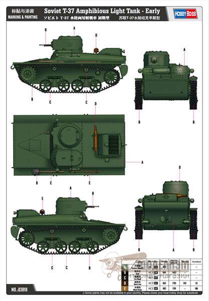 Плавающий танк Т-37 (ранний) Hobby Boss. Картинка №2