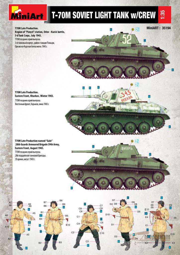 Легкий танк Т-70М с экипажем MiniArt. Картинка №13