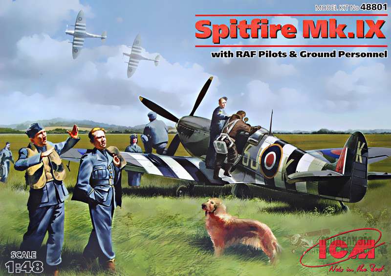 Истребитель Spitfire Mk.IX с пилотами и техниками ICM. Картинка №1